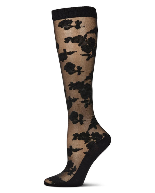 WOMEN'S FLORAL FANTASY SHEER KNEE HIGH SOCKS