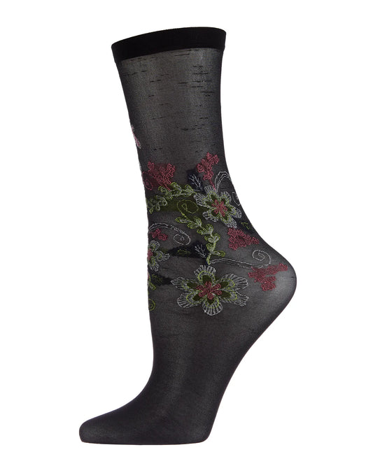 CASCADING CYPRUS FLORAL SHEER CREW SOCK